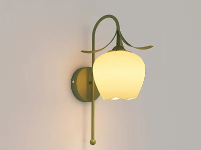 Modern Minimalist Wall Lamp With Green Bracket And White Rounded Lampshade Emitting Warm Light 3d model