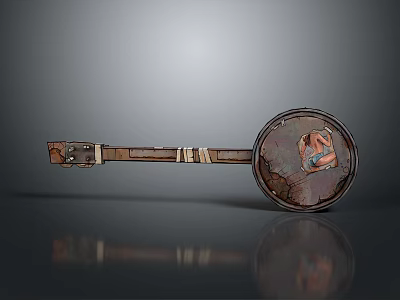 Handcrafted Traditional Musical Instrument with Wooden Body Round Soundbox and Painted Artwork 3d model
