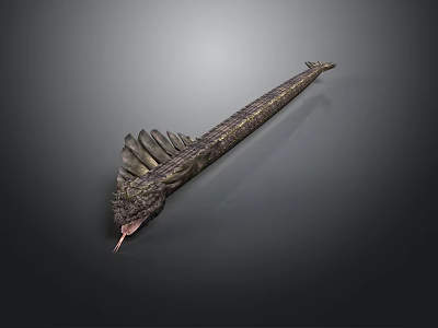 Elongated prehistoric creature model with detailed scaly body and fin structures 3d model