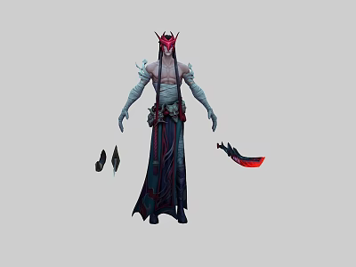 Game Movie Character With Red Horns White Upper Body Dark Robe And Red Blade Weapon 3d model
