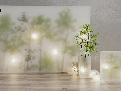 Stylish Green Plant Wall Interior Design With Lighting Effects White Vase And Wooden Floor 3d model