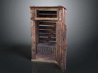 Old Worn Wooden Cabinet With Open Door And Vintage Layered Shelves 3d model