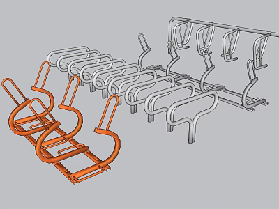 Modern Metal Public Transport Seats With Orange And Gray Frame Design 3d model
