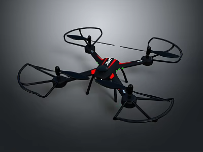 Black And Red Quadcopter Drone With Propeller Guards And Stable Flight Design 3d model