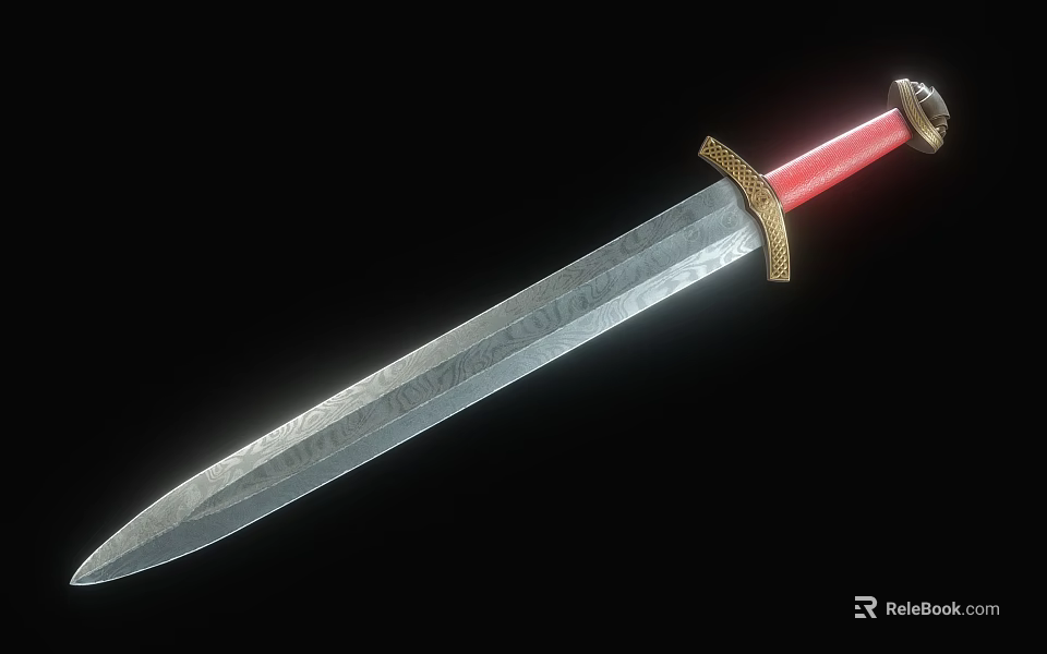 Ancient Historical Sword Weapon With Engraved Blade Red Hilt And Golden Accents 3d model 