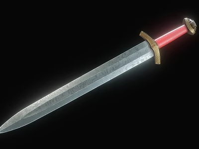 Ancient Historical Sword Weapon With Engraved Blade Red Hilt And Golden Accents 3d model