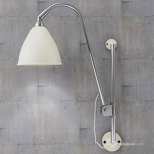 Sleek Modern Wall Lamp With White Shade And Adjustable Metal Arm On Gray Textured Wall 3d model 