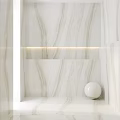 White Marble Patterned Wall With Recessed Lighting And Sphere Decor 3d model