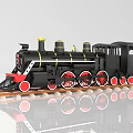 Vintage Steam Train Model Black With Red Wheels Yellow Top On Wooden Tracks