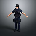 Tactical Police Game Movie Character In Dark Blue Uniform With Tactical Vest And Helmet