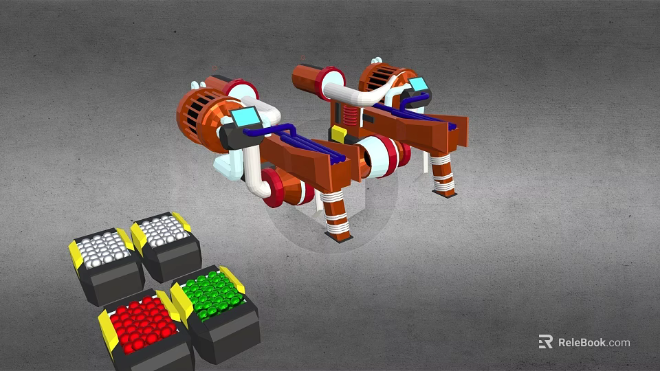 Futuristic Mechanical Weapon Featuring Red Green Ammunition Blocks And Mechanical Structure 3d model