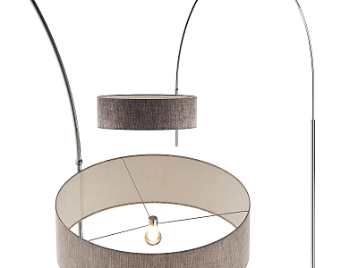 Modern Minimalist Floor Lamp With Curved Metal Stand And Round Fabric Shade Design 3d model