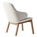 Modern Minimalist Light Beige Fabric Accent Chair With Wooden Legs And Armrests