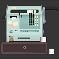 Vintage Light Blue Green Cash Register With Wooden Drawer Coins Bills And White Cups