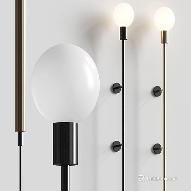 Modern Minimalist Wall Lamps With Spherical Shades And Metal Mounts On White Wall 3d model 