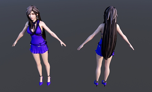 Modern game character Tifa purple skirt 3d model