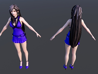 Modern game character Tifa purple skirt 3d model