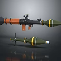 Military Rocket Launcher Featuring Green Yellow Striped Projectile And Sight Scope 3d model