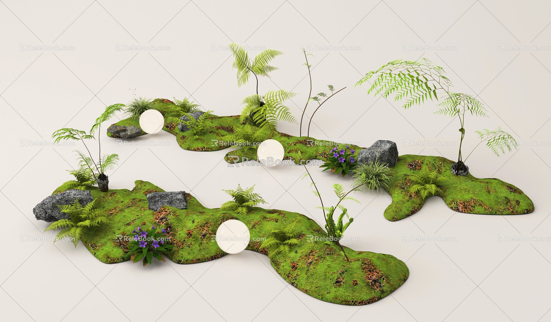 Plant combination courtyard sketch potted micro-terrain plant pile landscape landscaping 3d model