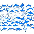 Blue White Dolphin Wall Decor With Various Swimming Shapes And Ocean Theme 3d model