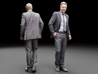 Business Man In Formal Gray Suit Front And Back View Presentation 3d model