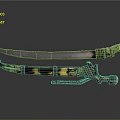 Antique Decorative Weapon With Curved Blade Ornate Hilt And Golden Patterned Scabbard