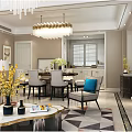 Elegant Dining And Living Room Interior With Chandelier Dining Table Decorative Partition And Sofa
