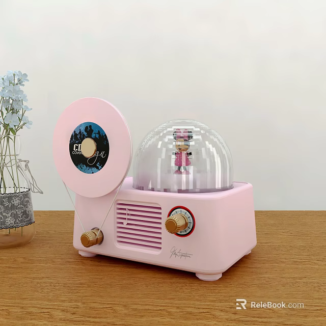 Retro Pink Audio Speaker With Transparent Dome Small Figurine Vinyl Record 3d model 