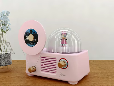 Retro Pink Audio Speaker With Transparent Dome Small Figurine Vinyl Record 3d model