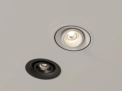 White And Black Recessed Downlights Illuminated On Ceiling Surface 3d model