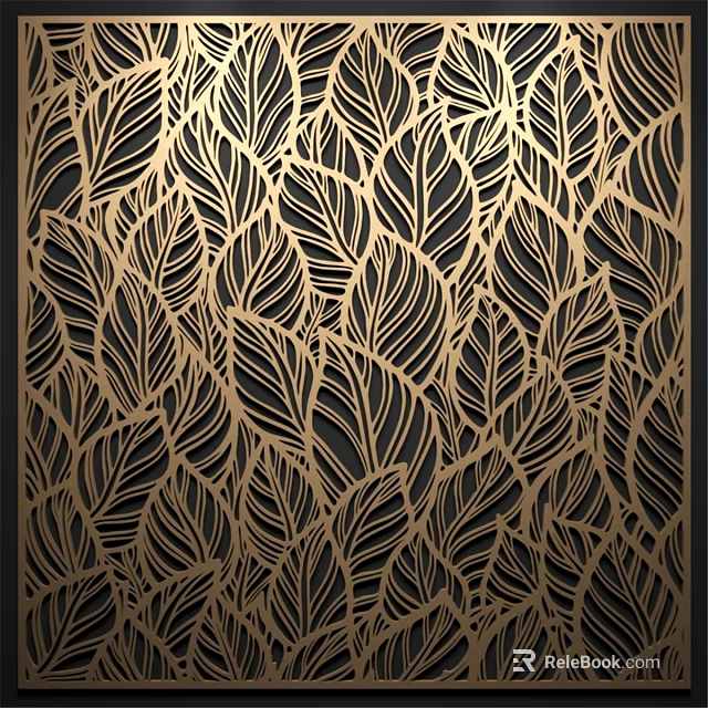 Intricate Gold Leaf Pattern Laser Cut Wall Panel With Black Background 3d model 