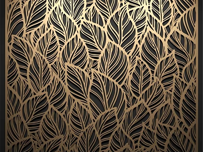 Intricate Gold Leaf Pattern Laser Cut Wall Panel With Black Background 3d model