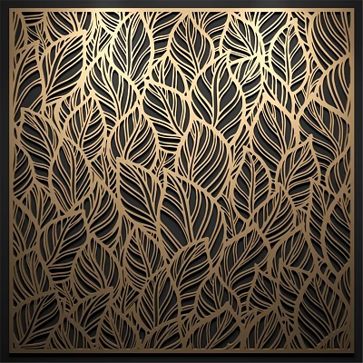 Intricate Gold Leaf Pattern Laser Cut Wall Panel With Black Background 3d model
