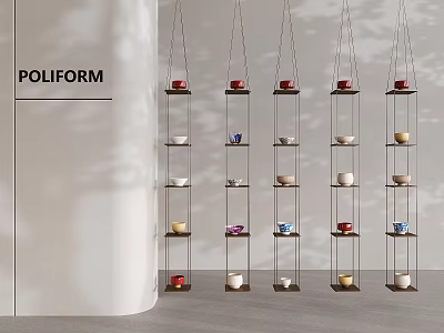 Poliform Wall Decor With Hanging Multi Tiered Shelves And Colorful Display Items 3d model