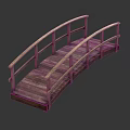 Curved Wooden Bridge with Railings and Natural Wood Planks Garden Structure Design