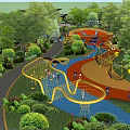 Vibrant Garden Landscape With Interactive Play Structures Lush Greenery And Children Playing 3d model