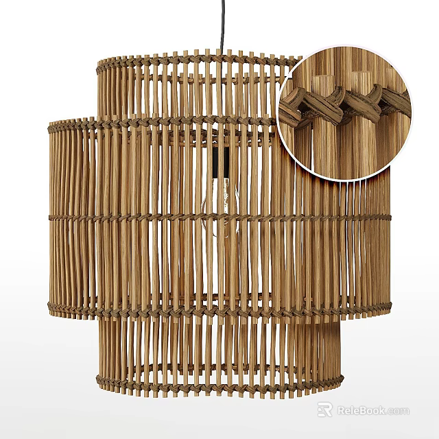 Natural Rattan Handwoven Layered Chandelier With Woven Details For Modern Home 3d model 