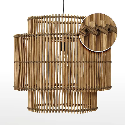 Natural Rattan Handwoven Layered Chandelier With Woven Details For Modern Home 3d model