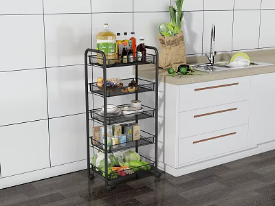 Multi Tier Rolling Kitchen Storage Rack with Shelves for Food Vegetables Spices in White Kitchen 3d model