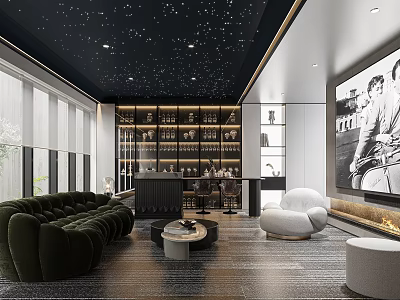 Luxurious Home Theater With Starry Ceiling Plush Sofa Wine Cabinet And Large Screen 3d model