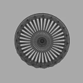 Decorative Circular Object With Radial Stripes And Central Pattern On Gray Background