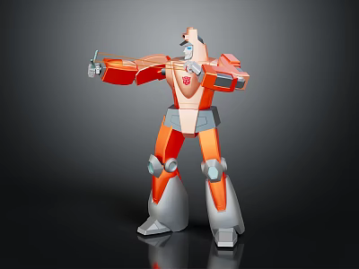 Orange and Gray Autobot Robot with Mechanical Structure and Articulated Limbs in Standing Pose 3d model