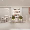Modern Beauty Hair Salon Interior Design With White Decor Soft Lighting Product Shelves And Seating