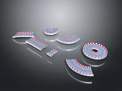 Modern Decorative Elements With Red White Stripes And Curved Shapes 3d model