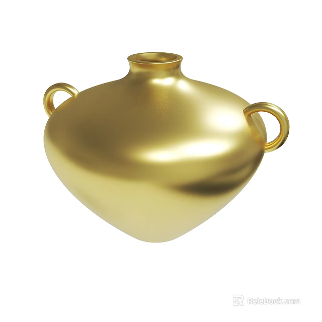 Golden Decorative Vase With Two Side Handles Elegant Shiny Surface Design 3d model