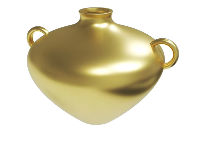Golden Decorative Vase With Two Side Handles Elegant Shiny Surface Design 3d model