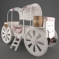 White Kids Carriage Shaped Bed With Canopy Pink Bedding And Ladder