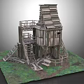Wooden House Model With Multi Level Structure Stairs And Grass Area