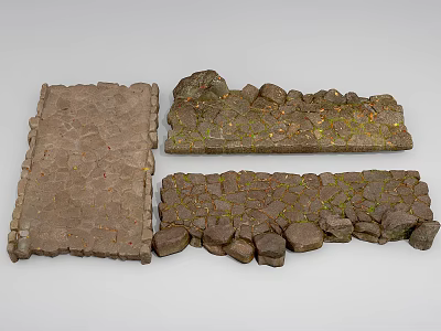 Rustic Stone and Wood Decorative Slabs With Natural Moss and Textured Surface 3d model