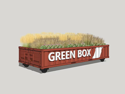 Red Green Box Container With Wheels Holding Grass And Plants For Landscaping 3d model